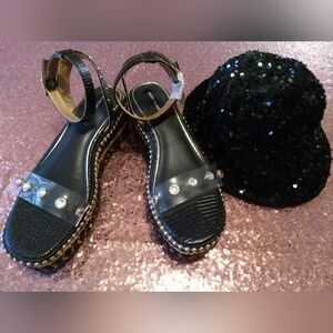 Beautiful Black and Gold Rhinestone Sandals